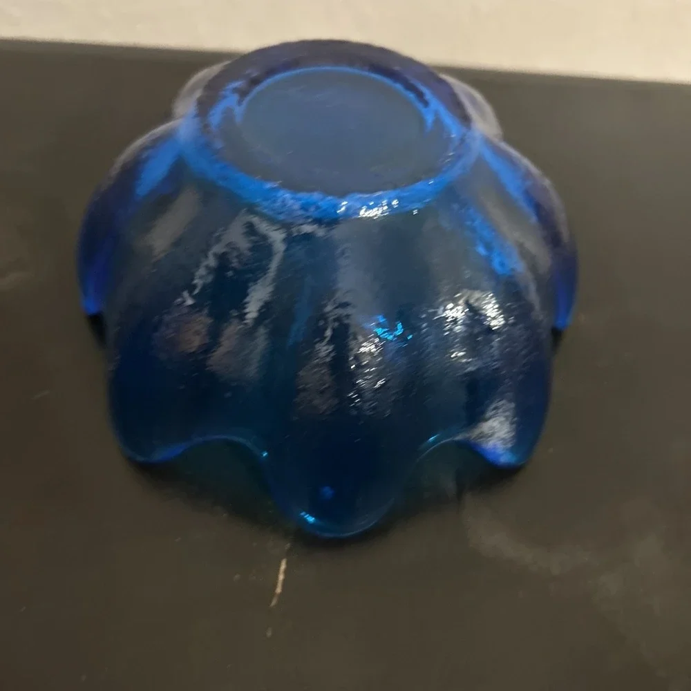 (2) VTG MCM BLENKO Art Glass Lotus Bowl‎ Blue Signed  2002 Richard Blenko - Picture 13 of 15